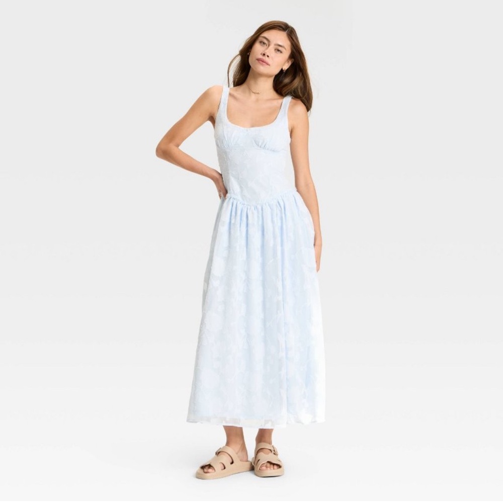 Jacquard Tulle Trim Maxi A-line Dress - Wild Fable Light Blue